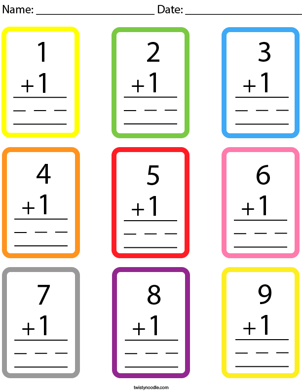 Number 1 Addition Facts Flashcards Math Worksheet - Twisty Noodle
